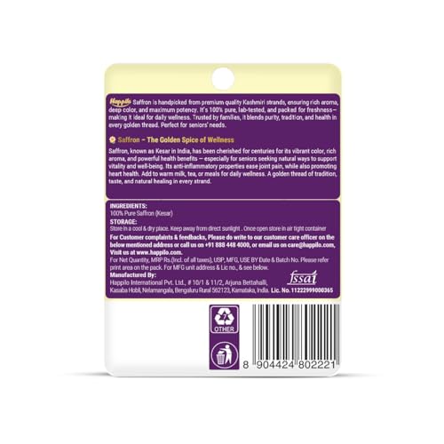 Image of Happilo Premium Kashmiri Saffron .5g, Handpicked Pure Kesar for Pooja, Finest A++ Grade, Whole Threads For Golden Milk, Cooking Biryani (Pack of 2)