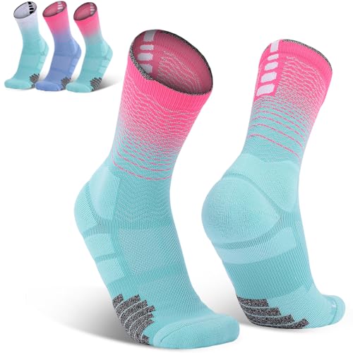 Biigdan Senderismo Para Mujer 39-42,Compresión Respirable Calcetines Running 3 Pares,Mojadura Calcetines Antiampollas,Trail Running para Al aire,Fitness,Ciclismo,Deportes(cuatro estaciones)