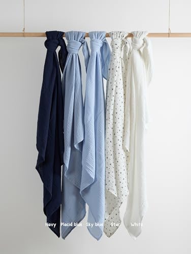 Image of Meracorallo Muslin Swaddle Blanket, 100% Cotton Receiving Blanket Soft and Breathable Swaddle Wrap for Baby Boys and Girls, Placid Blue
