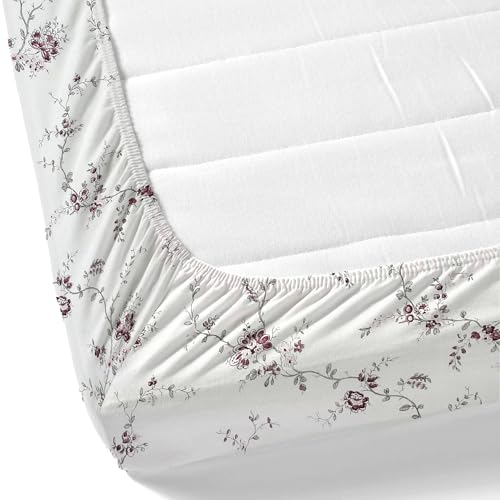 Image of LINENWALAS 100% Cotton Fitted Bed Sheet for Single Size Bed, Printed All Around Elastic Bedsheet (36 x 78 Inches) with 1 Pillow Covers | 210 TC Soft, Breathable, Luxury Bedsheet (Vineyard), White