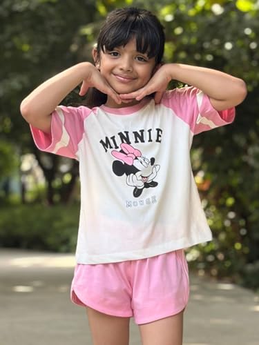 Image of Nap Chief Kids Cotton Disney Character Co ord Set for Girls, T Shirt and Shorts for Casual Wear