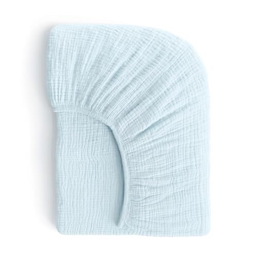 Image of Muslin Crib Sheets, 100% Organic Cotton, Breathable and Ultra-Soft, Standard Crib Sheet Mattress (28 inchx 52 inch) for Girls and Boys, Neutral Fitted Baby Crib Sheet (Light Blue)