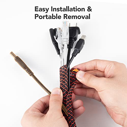 Image of AGPTEK Cable Sleeve, 10ft - 1.2 inch Cable Management Desk Cord Cover Organizer Wire Hider for Home Office Computer TV Wire Loom Tubing Pet Proof Cord Protector from Cat Dog Chewing, BlackRed