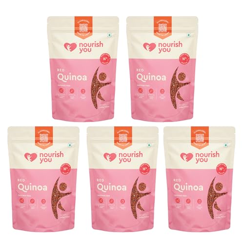 Image of Nourish You Premium Red Quinoa | High Protein Supergrain for Salads, Khichdi, Pulao & Healthy Meals | Gluten Free, Rich in Fiber & Antioxidants | 500g Pack Pack of 5