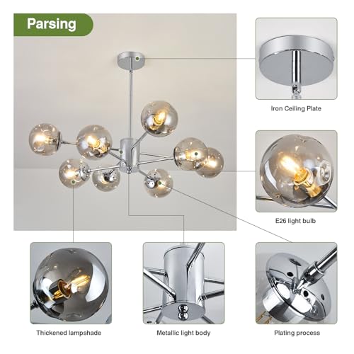 Szxykeji 8 Light Chandelier Mid Century Glass Globe Sputnik Pendant Light Fixture Chrome Ceiling Light For Living Room Kitchen Dining Room Bedroom Farmhouse thumb #3