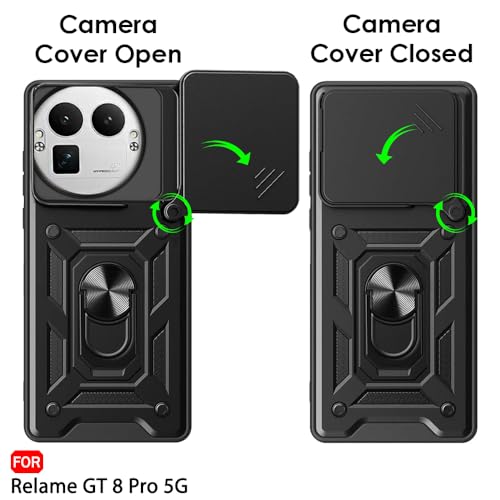 Image of TheGiftKart Tough Armor Bumper Back Cover Case for Realme GT 8 Pro 5G | Rotating Camera Cover, Kickstand & Ring Holder | 360 Degree Protection Back Cover Case for Realme GT 8 Pro 5G (PC & TPU, Black)