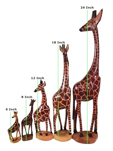 Estatua de jirafa de madera africana tallada 18 pulgadas miniatura 4