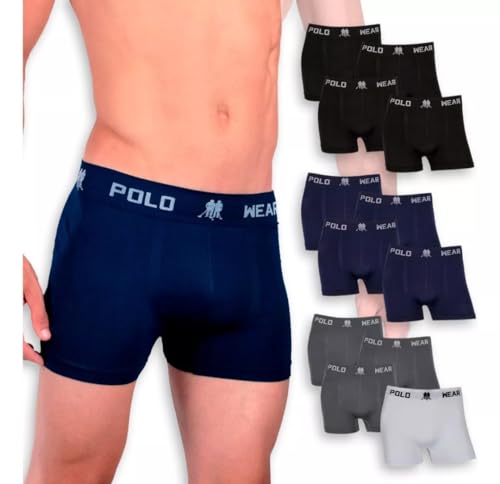 Kit 10 Cuecas Boxer Premium Poliamida Masculino Box Sem Costura Polo Wear (BR, Alfa, M, Regular, Pre