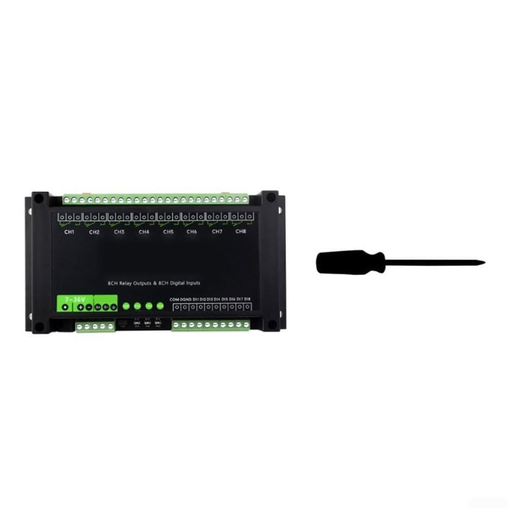 Modulo relè a 8 canali con RS485 per MODBUS RTU, 7-36V DC, 8 ingressi digitali Isolamento accoppiatore ottico, montaggio su guida DIN per controllo intelligente di automazione