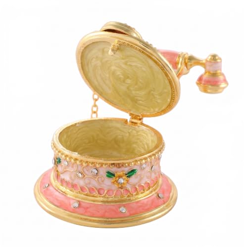 Image of QIFU Hand Painted Pink Telephone Style Enameled Jewelry Trinket Box with Hinged Unique Gift for Home Decor