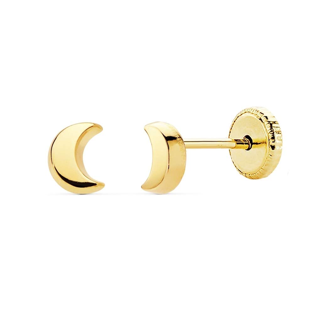 Pendientes Oro 18K Bebé 4.5mm. Luna Lisa Cierre Tuerca