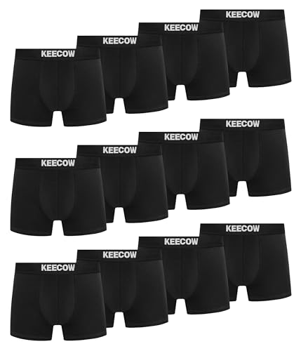 KEECOW Men's Underwear, Boxer Briefs, Soft Breathable Moisture Wicking Cotton, Black, 12 Pack