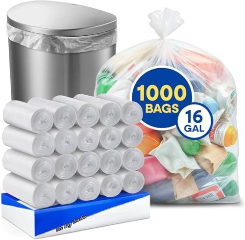 Plexon 12-16 Gallon Clear Trash Bags, 24" x 31" High-Density Garb...