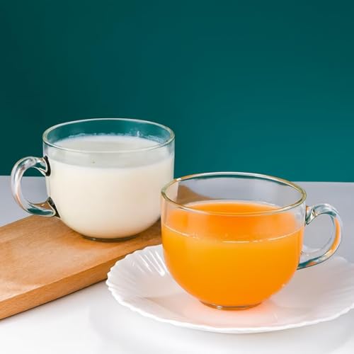 Image of Round Transparent Glass Tea Cups Set of 8 (150 ml), Clear Coffee Mugs with Handle for Daily Use