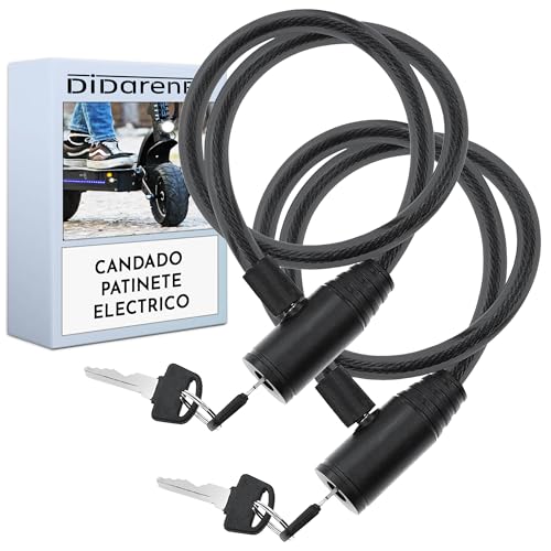 Candado patinete electrico doble seguridad 2 uds cable de Acero resistente 60 cm cierre avanzado con llave seguro fuerte practico facil guardar negro
