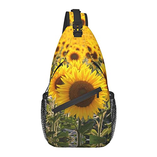 Sac à dos à bandoulière, plantes tropicales vertes et cascade, sac à bandoulière décontracté pour homme et femme, Tournesol jaune., taille unique Cover