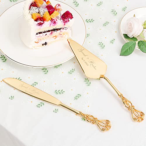 Vomiceak Cake Cutting Set For Wedding, Personalized Gold Cake Knife And Server Set, Custom Cake Serving Set, Engraved Pastry Pie Server Cake Pizza Cutter, Birthday Gift For Cake Lover #TOP4