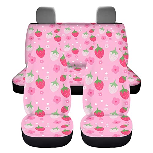 Image of Modysero Strawberry Design Pink Seat Cover for Car Custom Comfortable Fitted Car Seat Cover Easy Install Decor Accessories for Women Universal Automotive Seat Cover Fit Most Cars
