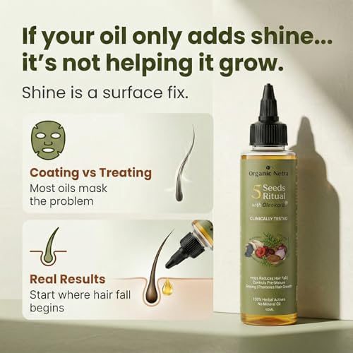 Image of Organic Netra 5 Seeds Ritual Hair Oil with OleoKare | Clinically Tested | Reduces Hair Fall up to 57% | Controls Pre-Mature Greying | Promotes Hair Growth up to 51% | 100ml