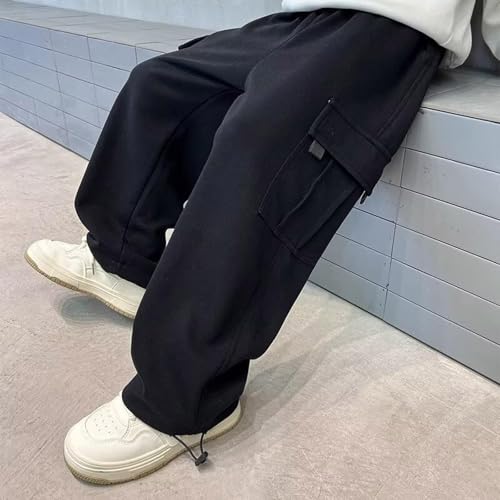 Boys Fleece Sweatpants Plain Cargo Joggers Pants Kids Running Sport Baggy Wide Leg Trousers Fall Warm Pants Bottoms4