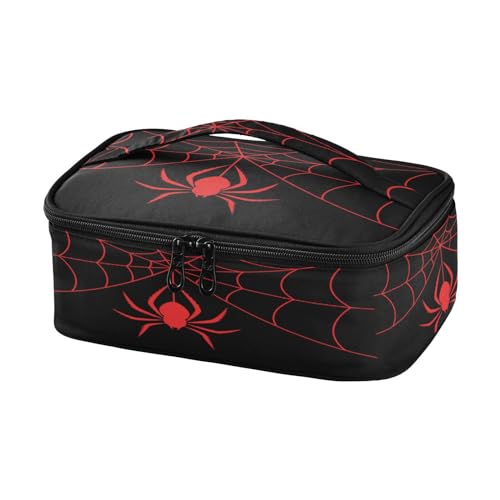Caikeny Kids Lunch Bag Red Spider Web Black Insulated Reusable Lunch Bag Halloween Lunch Box for Women School Office Picnic