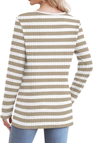 Image of Jescakoo Long Sleeve Shirts for Women Crew Neck Fall Tops Side Split Lightweight Tunic Sweaters Fashion Clothes 2025 S-4XL