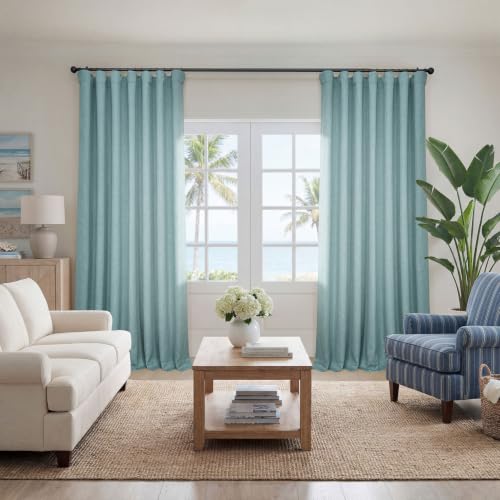 Image of HPD Half Price Drapes - Faux Linen Curtains for Living Room (1 Panel) - 50W X 120L - Textured Room Darkening Curtains for Bedroom 120 Inches Long - Drapes for Home Decor, Sea Thistle