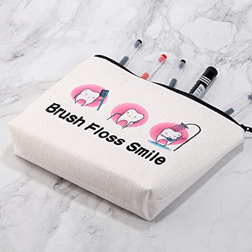 G2Tup Novelty Dentist Gifts For Women Travel Makeup Bag Brush Floss Smile Zipper Organizer Dental School Dental Hygienist Gift Idea (Brush Floss Smile) #TOP2