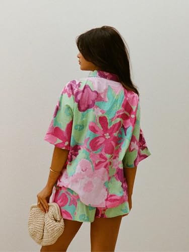 Image of GRECIILOOKS Co-ord Set for Women Stylish | Women Co-Ord Pajama Set | Stylish Night Dress & Beach Outfit | 2 Piece Printed Shirt & Shorts Loungewear | Comfortable Pajama Sets for Womens