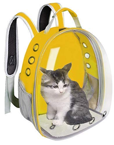 Woofy Pet Transparent Cat Carrier Backpack Puppy Kitty Breathable Carriers for Travel Capsule Backpack (Color May Vary), YELLOW (bg-tr)