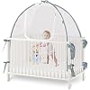 Baby Crib Tent Safety Net, Durable Strong Self-Locking Zippers, Protects from Climbing Out and, Insects, Mosquitoes, Installs with Rods (Crib 52.25″ – 28.25″)