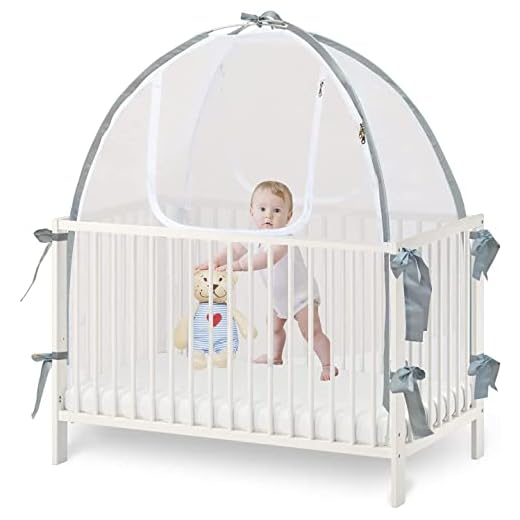 Baby Crib Tent Safety Net, Durable Strong Self-Locking Zippers, Protects from Climbing Out and, Insects, Mosquitoes, Installs with Rods (Crib 52.25" - 28.25")