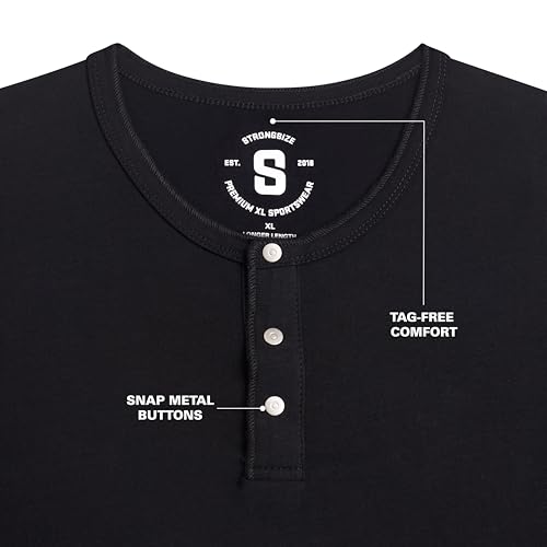 STRONGSIZE Men's Big & Tall Henley T-Shirt – Premium Stretch Cotton Shirt with Metal Snap Buttons4