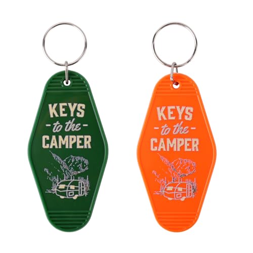 Mikovivi 2pcs Camping Keychain Plastic Camper Keychain Holder RV Accessories Supplies for Couple Men & Women Thoughtful Matching Gifts (Green Orange)