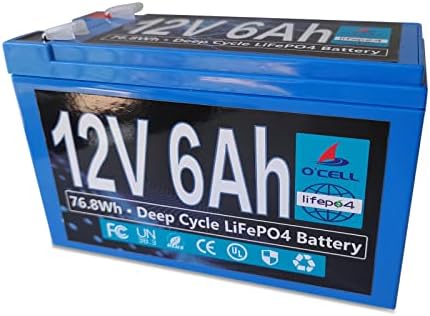OCELL 12V 6Ah Lithium Iron Phosphate Battery, Rechargeable LiFePo4 Battery with 10 Years Lifetime, Low Self-Discharge for Kid Scooters, Security Alarm, Power Wheel, Fish Finder, Emergency Lighting
