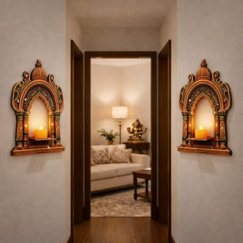 Image of SATYAM KRAFT 1 Pcs DIY Jharokha Jarukha 2D Look Decorative Wooden MDF Wall Hanging for Gifting, Traditional Showpiece for Home Decor, Living Room Decor, Wedding & Festival Decoration Items
