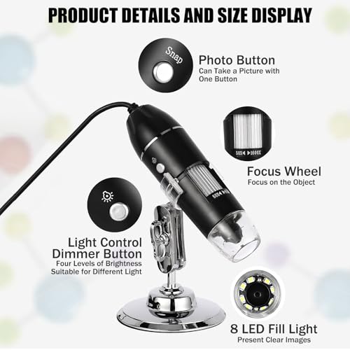 Image of USB Digital Microscope Camera 50X to 1600X LED Microscope HD Handheld Microscopes with Bracket Portable Microscopes Compatible with iOS & Android Devices