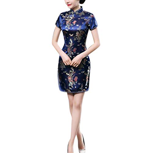 keepmore Femmes Manche Courte Qipao Robe Chinois Traditionnel Cheongsam Robe de fête Cover