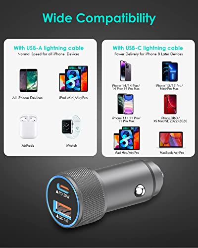 Iphone Car Charger,Usb C Fast Car Charger[Apple Mfi Certified] Apple Car Charging 38W Dual Port Car Charger Cigarette Lighter Adapter 2X3Ft Pd&Qc 3.0 Lightning Cable For Iphone 13/12/12 Pro/11/Airpods #TOP6