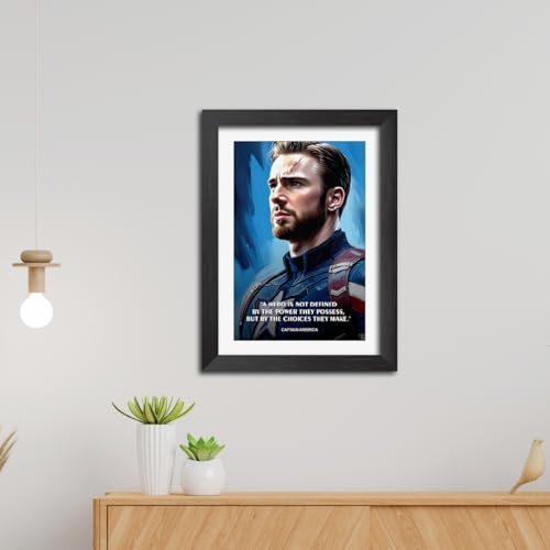 Image of TenorArts Captain America Poster with Quotes Comics Photo Frame Painting With Black Wooden Textures (12inches x 9inches)