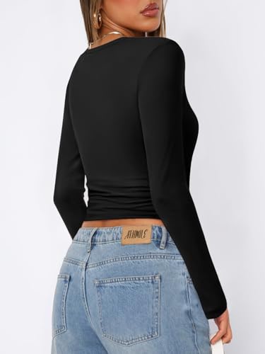 ATHMILE Womens Basic T-Shirts Going Out Crop Tops Tight Slim Fit Cute Teen Girls Short Sleeve/Long Sleeve Y2k Clothes3