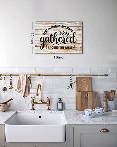 Aiyisu Farmhouse Dining Room Wall Art Gather Signs For Home Decor Kitchen Pictures For Wall Decorations Motivational Saying Quotes Canvas Poster Rustic Wood Grain Texture Prints Artwork Framed 12X16” #TOP1