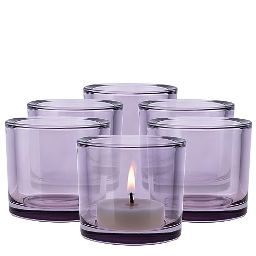 TREND FOR HOME Bougeoir Verre Violet H: 8 cm Ø 9 cm Lot de 6 Photophore Bougie Chauffe Plat Bougeoir en Verre Coloré Recipient Bougie Flottante Rond Bougeoir...