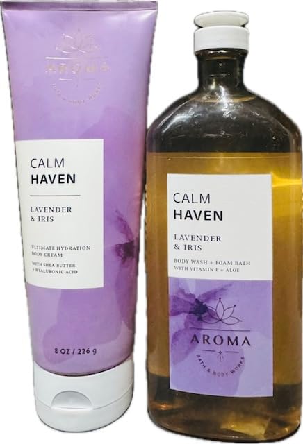 Body Care - BBWs Calm Haven Lavender & Iris Aroma Duo Set, Body Cream & Body Wash (Packaging may vary)