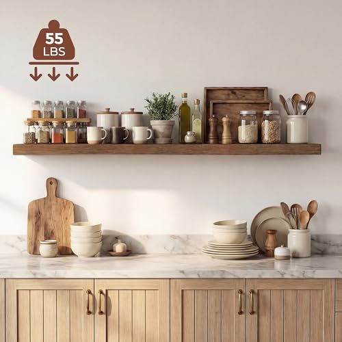 Image of Dreamland 48 Inches Floating Shelves for Wall, 9.3 inch Deep Long Floating Shelves Set of 1, Large Display & Storage Shelf, Wall Shelf for Bathroom Bedroom Living Room Kitchen Office, Walnut