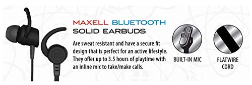 Maxell Noise Isolating Bluetooth Wireless Earfin Earbuds With Microphone, Lightweight And Designed For Comfort While Running, Jogging, Lifting, 4+ Hours Of Battery Life, Black (199742) #TOP1