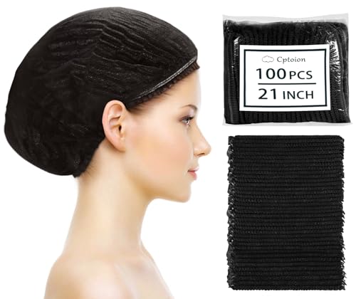 Cptoion 100 Pieces Non-Woven Hair Nets,Disposable Bouffant Caps,20 Inch Elastic Head Cover,Black Disposable Hair Nets,Hair Net for Food Service,Beauty Salon Cosmetics Spa Men & Women(Black)