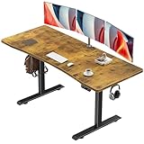Veken 63 x 28 Inch Electric Standing Desk, Sit to Stand Up, Work Home Office Computer Table for Study, Walking Pad, Writing, and Games, Wooden Desktop Desks, Brown