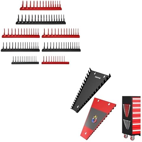 8PCS Socket Organizer Tray Set (store 226 sockets) and 2-Pack Magnetic Wrench Organizer Cover