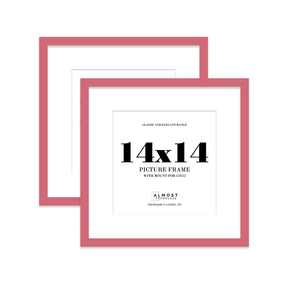 14x14 Pink Picture Frame with Mount for 12x12 Photos, Prints - Modern Square Wall Frame, Set of 2
